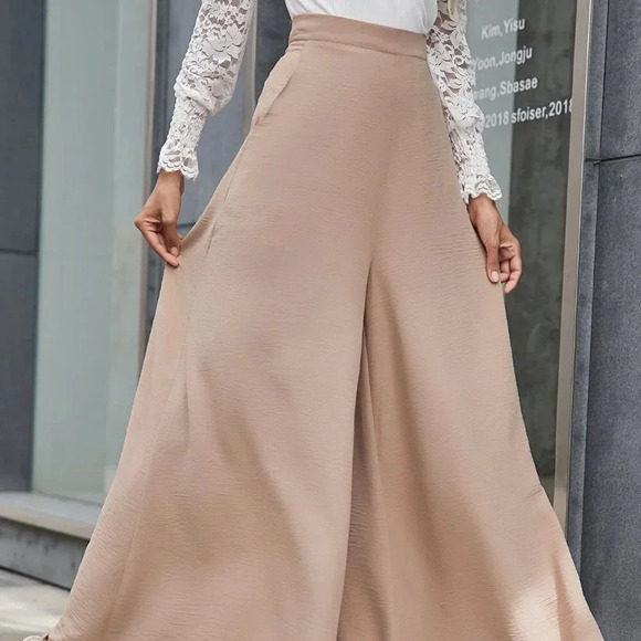 Apricot Casual Women's Slant Pockets Zipper Fly Palazzo Pants - Picture 5 of 7